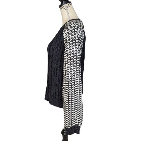 Miss Wu Mixed Knit Sweater Black & Ivory Houndstooth Cable Knit Size XL - Picture 3 of 12
